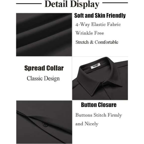 Men's Casual Button Down Shirts Short Sleeve Wrinkle Free Dress Shirts Summer - Picture 5 of 6